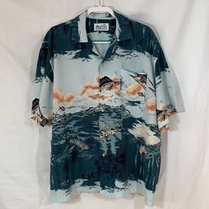Sun Casuals Vintage 80's Button Up Shirt Short Sleeve Hawaiian Fish Sz ? L-XL?